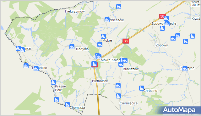 mapa Mokre-Kolonia, Mokre-Kolonia na mapie Targeo