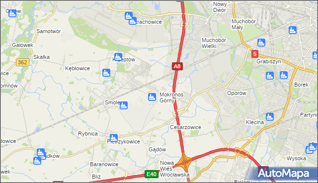 mapa Mokronos Górny, Mokronos Górny na mapie Targeo