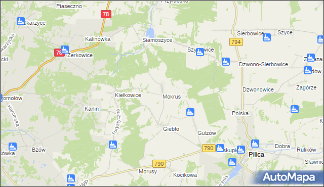 mapa Mokrus gmina Ogrodzieniec, Mokrus gmina Ogrodzieniec na mapie Targeo