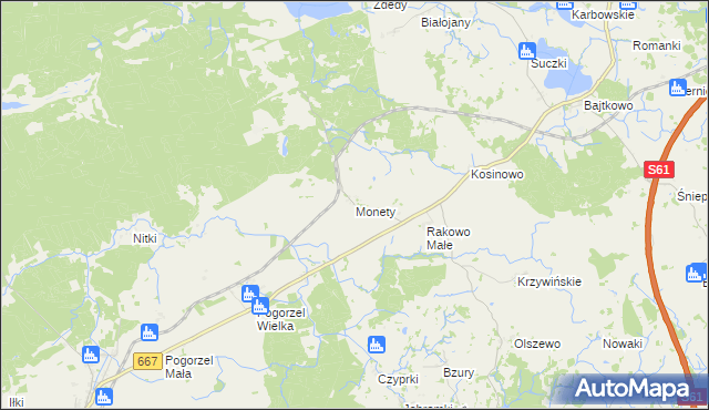 mapa Monety gmina Biała Piska, Monety gmina Biała Piska na mapie Targeo