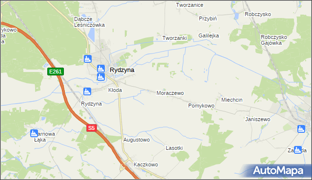 mapa Moraczewo gmina Rydzyna, Moraczewo gmina Rydzyna na mapie Targeo