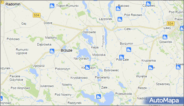 mapa Mościska gmina Brzuze, Mościska gmina Brzuze na mapie Targeo