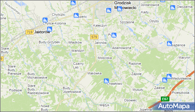 mapa Mościska gmina Grodzisk Mazowiecki, Mościska gmina Grodzisk Mazowiecki na mapie Targeo