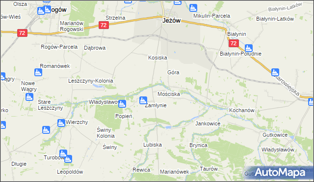 mapa Mościska gmina Jeżów, Mościska gmina Jeżów na mapie Targeo
