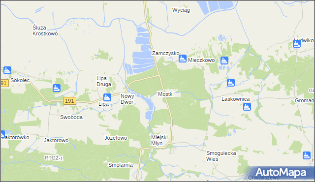mapa Mostki gmina Gołańcz, Mostki gmina Gołańcz na mapie Targeo