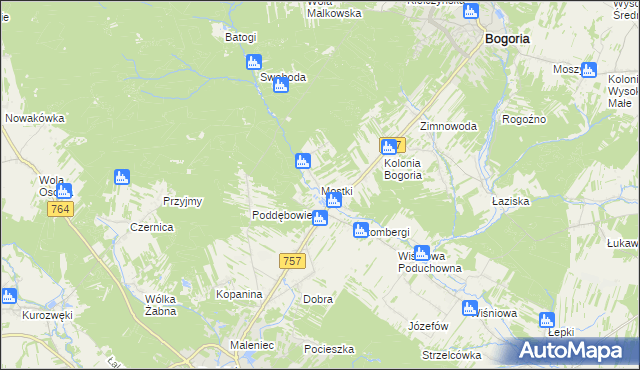 mapa Mostki gmina Staszów, Mostki gmina Staszów na mapie Targeo