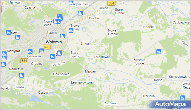mapa Mostówka gmina Wołomin, Mostówka gmina Wołomin na mapie Targeo