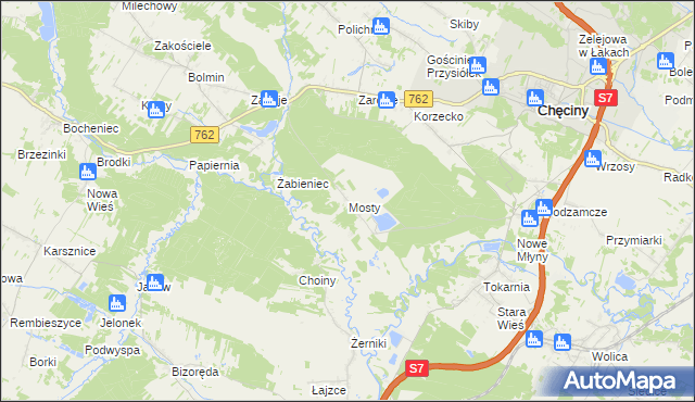 mapa Mosty gmina Chęciny, Mosty gmina Chęciny na mapie Targeo