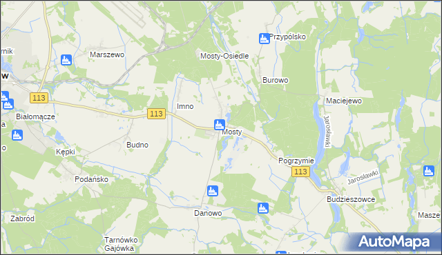 mapa Mosty gmina Goleniów, Mosty gmina Goleniów na mapie Targeo