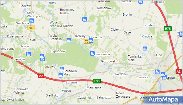 mapa Moszczenica gmina Zgierz, Moszczenica gmina Zgierz na mapie Targeo