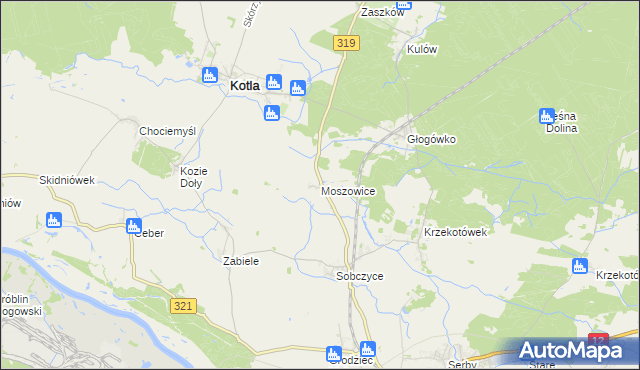 mapa Moszowice, Moszowice na mapie Targeo