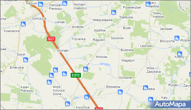 mapa Mroków gmina Trojanów, Mroków gmina Trojanów na mapie Targeo