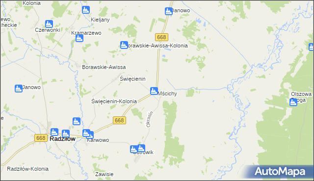 mapa Mścichy gmina Radziłów, Mścichy gmina Radziłów na mapie Targeo