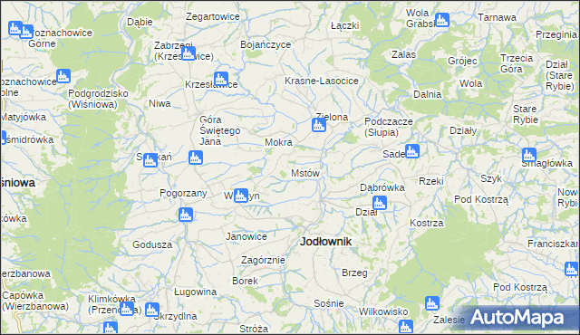 mapa Mstów gmina Jodłownik, Mstów gmina Jodłownik na mapie Targeo