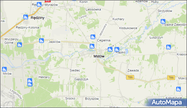 mapa Mstów powiat częstochowski, Mstów powiat częstochowski na mapie Targeo