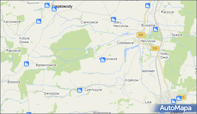 mapa Muszkowice, Muszkowice na mapie Targeo