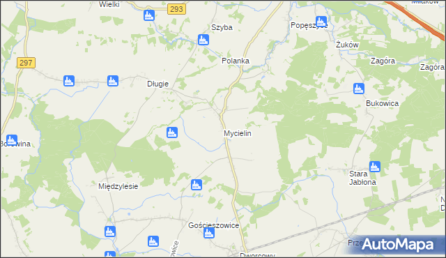 mapa Mycielin gmina Niegosławice, Mycielin gmina Niegosławice na mapie Targeo