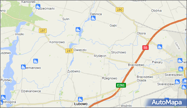 mapa Myślęcin gmina Łubowo, Myślęcin gmina Łubowo na mapie Targeo