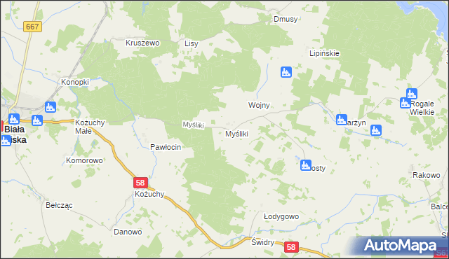 mapa Myśliki, Myśliki na mapie Targeo