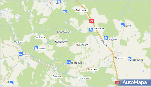 mapa Myślimierz, Myślimierz na mapie Targeo