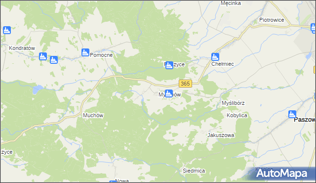 mapa Myślinów, Myślinów na mapie Targeo