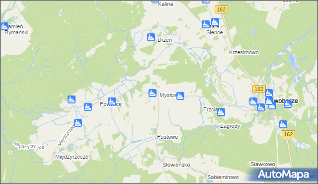 mapa Mysłowice gmina Sławoborze, Mysłowice gmina Sławoborze na mapie Targeo