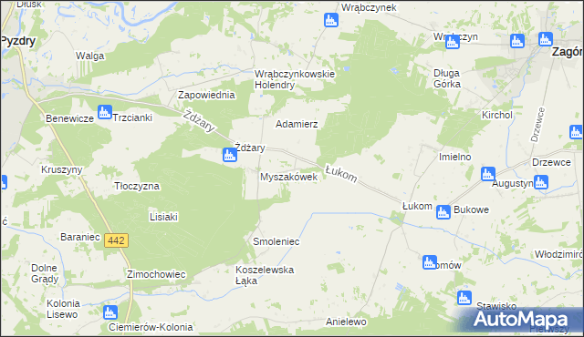 mapa Myszaków, Myszaków na mapie Targeo