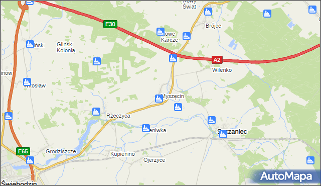 mapa Myszęcin, Myszęcin na mapie Targeo