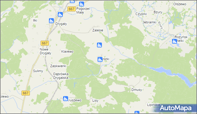 mapa Myszki gmina Biała Piska, Myszki gmina Biała Piska na mapie Targeo