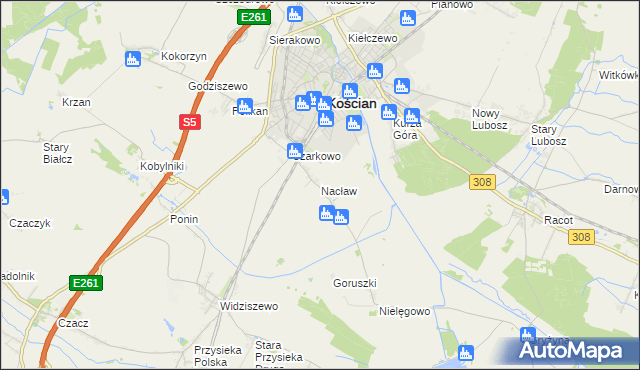 mapa Nacław gmina Kościan, Nacław gmina Kościan na mapie Targeo