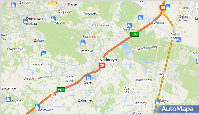 mapa Nadarzyn powiat pruszkowski, Nadarzyn powiat pruszkowski na mapie Targeo