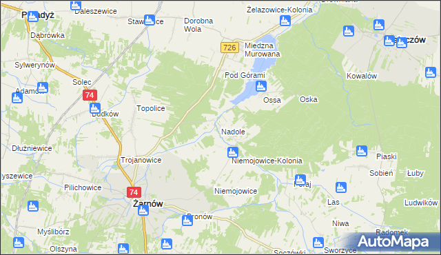 mapa Nadole gmina Żarnów, Nadole gmina Żarnów na mapie Targeo