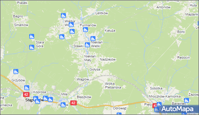 mapa Nadziejów gmina Stąporków, Nadziejów gmina Stąporków na mapie Targeo