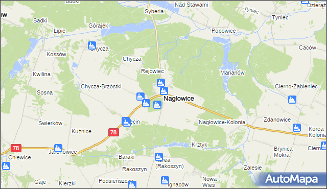 mapa Nagłowice, Nagłowice na mapie Targeo