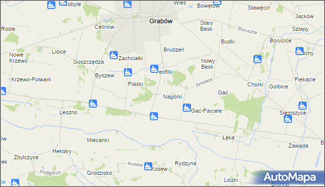 mapa Nagórki gmina Grabów, Nagórki gmina Grabów na mapie Targeo