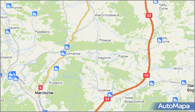 mapa Nagórnik gmina Marciszów, Nagórnik gmina Marciszów na mapie Targeo