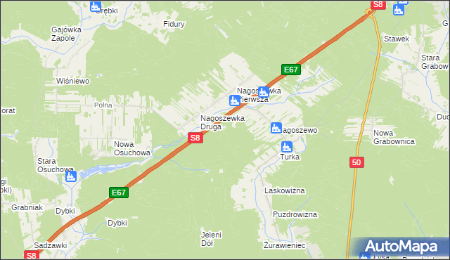 mapa Nagoszewo gmina Brok, Nagoszewo gmina Brok na mapie Targeo