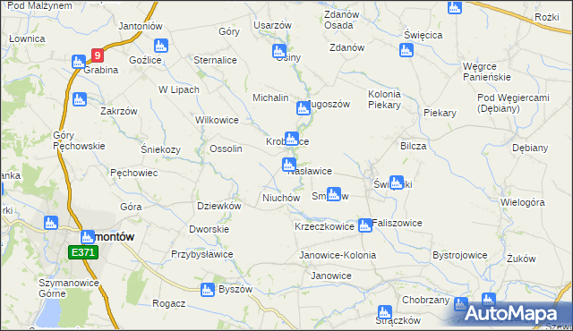 mapa Nasławice gmina Klimontów, Nasławice gmina Klimontów na mapie Targeo