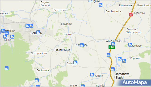 mapa Nasławice gmina Sobótka, Nasławice gmina Sobótka na mapie Targeo