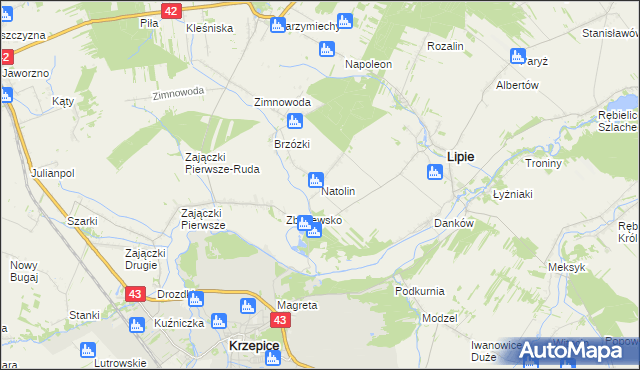 mapa Natolin gmina Lipie, Natolin gmina Lipie na mapie Targeo