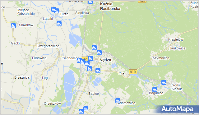 mapa Nędza powiat raciborski, Nędza powiat raciborski na mapie Targeo