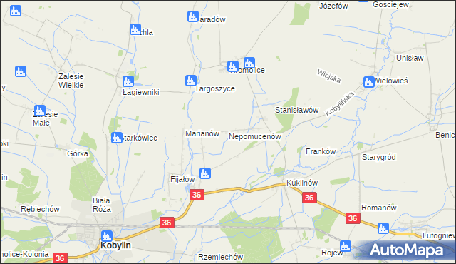 mapa Nepomucenów gmina Kobylin, Nepomucenów gmina Kobylin na mapie Targeo