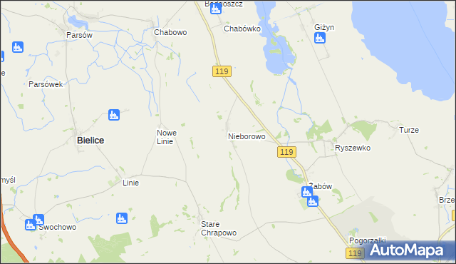 mapa Nieborowo, Nieborowo na mapie Targeo