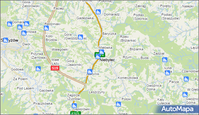 mapa Niebylec, Niebylec na mapie Targeo