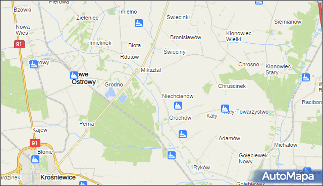 mapa Niechcianów, Niechcianów na mapie Targeo