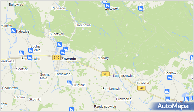 mapa Niedary gmina Zawonia, Niedary gmina Zawonia na mapie Targeo