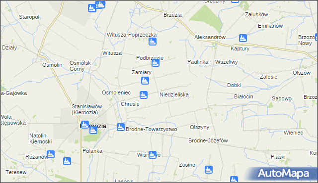 mapa Niedzieliska gmina Kiernozia, Niedzieliska gmina Kiernozia na mapie Targeo