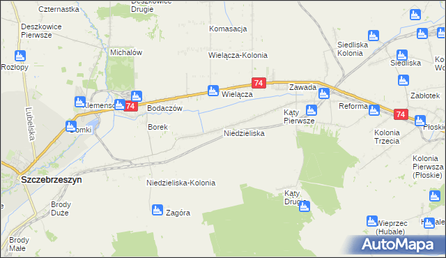 mapa Niedzieliska gmina Szczebrzeszyn, Niedzieliska gmina Szczebrzeszyn na mapie Targeo