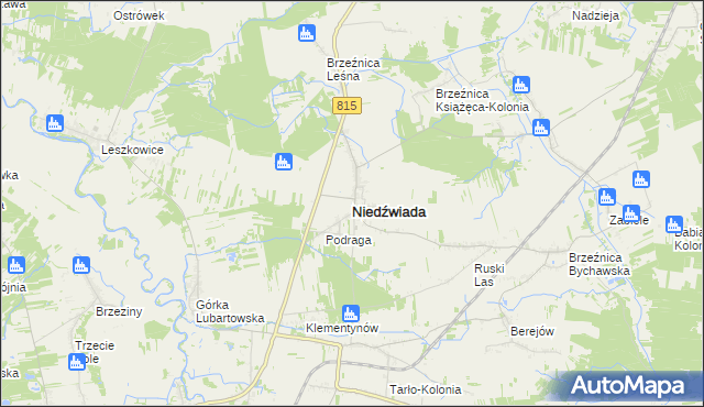 mapa Niedźwiada powiat lubartowski, Niedźwiada powiat lubartowski na mapie Targeo