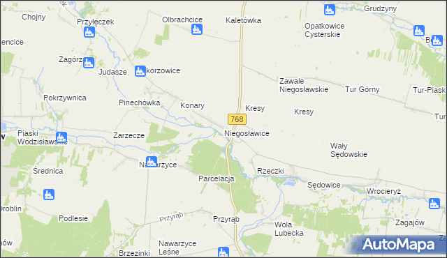 mapa Niegosławice gmina Wodzisław, Niegosławice gmina Wodzisław na mapie Targeo